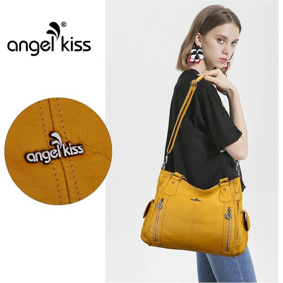 Amazon.com: Emperia Tote Shoulder Bag for Women, Hobo  👑Women\'s Yellow PU Leather Hobo Shoulder Bag with Top Handle and Zipper Pockets